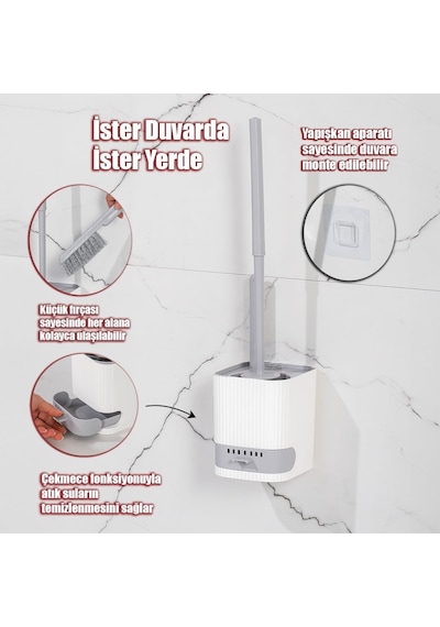 Porsima 2026 Pratik Temizlik Tuvalet Fırçalığı Banyo Tuvalet Fırçası Wc Fırçası - Gri Beyaz Diğer