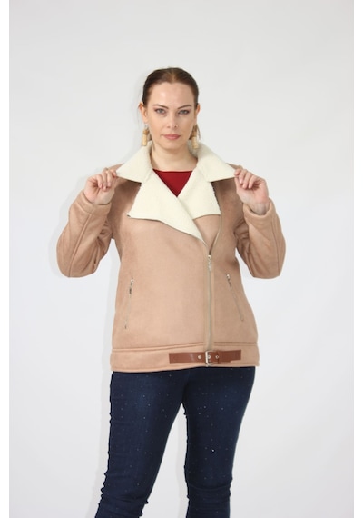 Moda Berray 3263 Kısa İçi Kürklü Eteği Kemer Detaylı Kaban Kahverengi