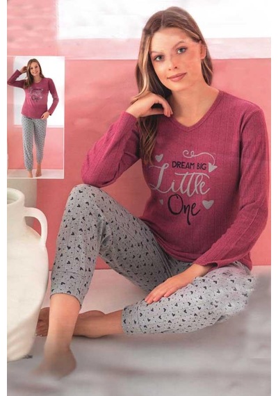 Fawn Kadın Little İnterlok Uzun Kol Pijama Takımı 8237 Mürdüm