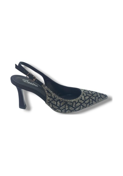 Desire 5011-26 Taşlı Mozaik Desenli İnce Topuk Kadın Stiletto 8,5cm Siyah