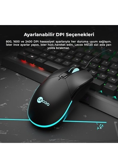 Ms120 Usb Kablolu 2400dpı 4 Tuşlu Rgb Led Aydınlatmalı Optik Gaming Optik Mouse Siyah