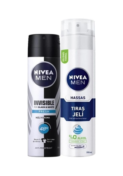 Men Erkek Sprey Deodorant Black&white Invisible Fresh 48 Saat Anti-perspirant Koruma 150ml Ve Men Hassas Tıraş Jeli 200ml