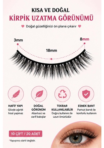 10 Çift Doğal Takma Kirpik Seti Hafif Bütün Kirpik 3-8 Mm Günlük Kullanım Tekrar Kullanılabilir