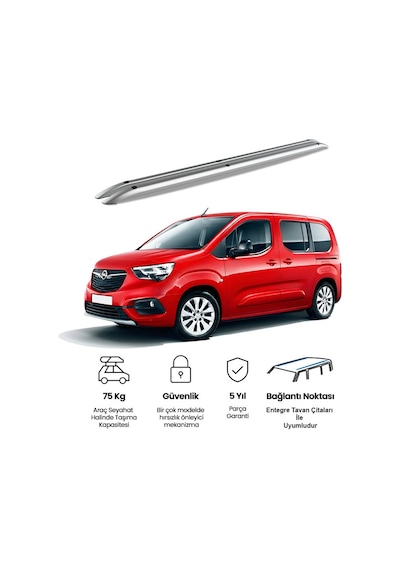 Opel Combo 2019 Kısa Hydra Premium Tavan Çıtası Siyah - Port Bagaj Ve Ara Atkı Uyumlu Tavan Barı