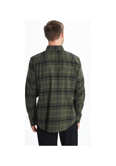 Lcwaıkıkı Classic Haki Regular Fit Uzun Kollu Ekose Poplin Erkek Gömlek