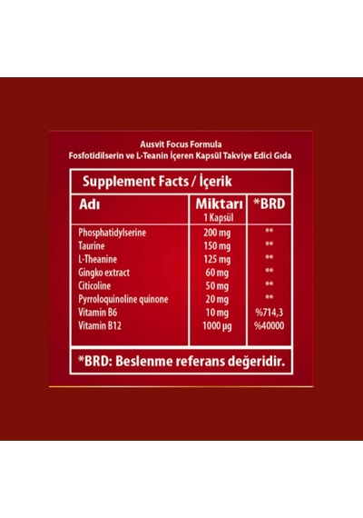 Focus Formula Fosfotidilserin Ve L-teanin İçeren Kapsül Takviye Edici Gıda 30 Vegan Caps