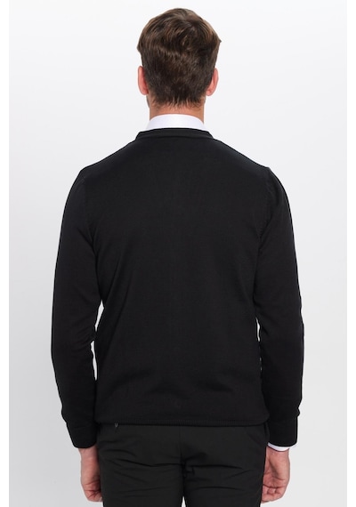 Tudors Erkek Slim Fit Düğmeli Düz Pamuk Siyah Hırka-12697 Siyah