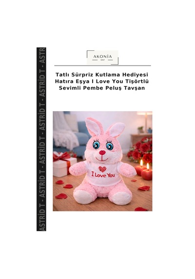 Tatlı Sürpriz Kutlama Hediyesi Hatıra Eşya I Love You Tişörtlü Sevimli Pembe Peluş Tavşan Çok Renkli