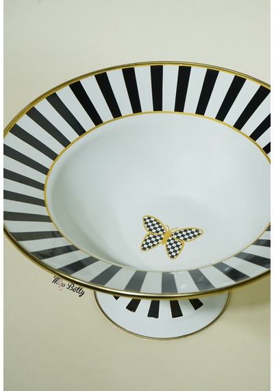 Papillon Emaye Ayaklı Meyvelik Dekoratif Vintage Sunumluk