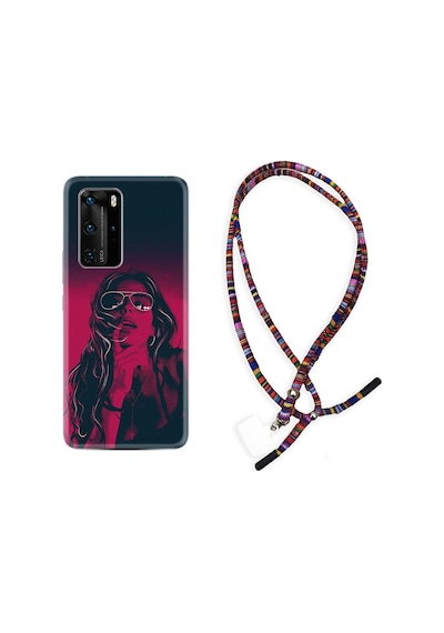 Huawei P40 Pro Kılıf Rasta Boyun Askılı Girl 1647