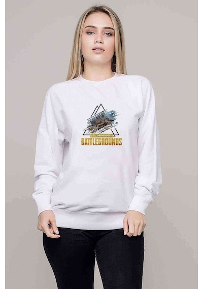 Pubg Lets Erangel Playerunknowns Baskılı Beyaz Kadın Sweatshirt (528338772)