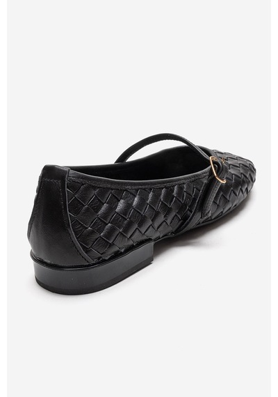 Luvishoes Yevora Siyah Örgü Hakiki Deri Bantlı Kadın Babet Ayakkabı