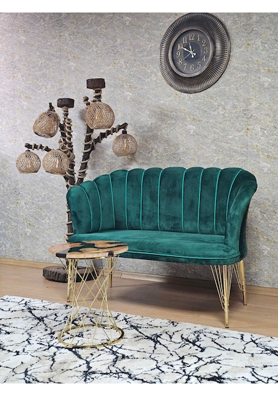 Zafir İkili Gold Kaplama Tel Ayak Papatya Çay Seti Koltuk Takımı , Balkon, Salon, Ofis, Cafe Koltuk Takımı Yeşil