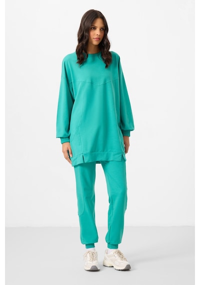Deniz Yeşil O Yaka Basic Oversize Kadın Eşofman Tunik Takım - 95347 Yeşil