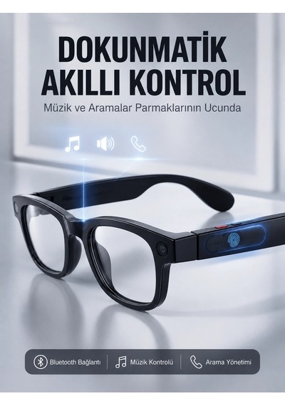 Siyah Akıllı Kamera Gözlüğü 8 Mp Fotoğraf Video Çekimli Aı Görüntü Tanıma Çoklu Dil Çeviri Bluetooth Wi-fi