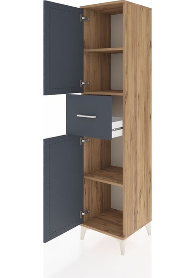 Hyperion Dolap 3 Raflı Tek Çekmeceli 2 Kapaklı 44x44x195 Çam-... Çam