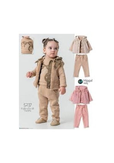 Hippil Baby Hippıl Peluş Yelekli Kız 6-18 Aylık Üçlü Takım-5239672 - Pembe Pembe
