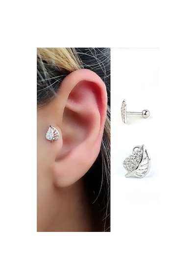 Zirkon Taş Detaylı 925ayar Gümüş Yaprak Figürlü Tragus Helix Kikirdak Piercing Gümüş