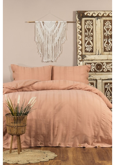 Elart Tiara Nevresim Takımı Çift Kişilik Lastikli Çarşaf %100 Pamuk Ranforce Ahşap Düğmeli 200x220 Cm Tarçın Tarçın