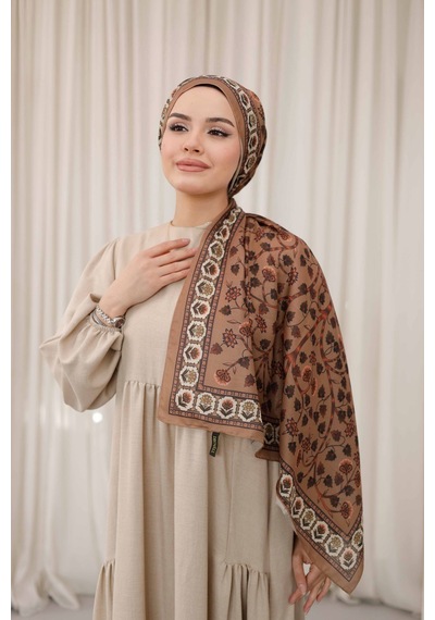 Mimiyum Alya Desen Soft Şal Karamel