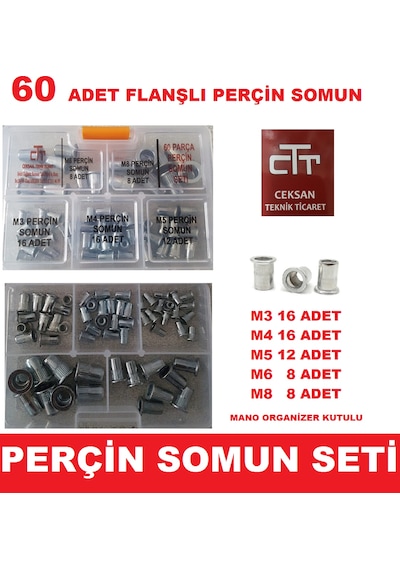Perçin Somun Seti 60 Parça Flanşlı Perçin Somun N11.42508