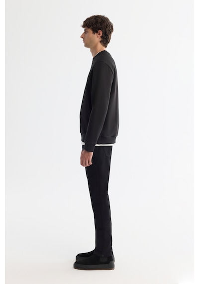 Avva Erkek Siyah Bisiklet Yaka Pamuklu Şardonlu Baskılı Regular Fit Sweatshirt B001033