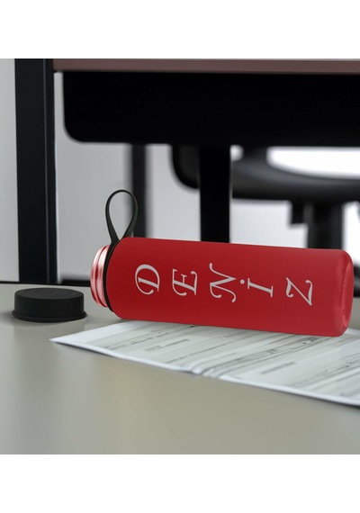 Bk Gift Kişiye Özel İsimli Kırmızı Defter Ve Cam Matara Hediye Seti-2, Sevgiliye Hediye, Arkadaşa Hediye, Yeni İş Hediyesi