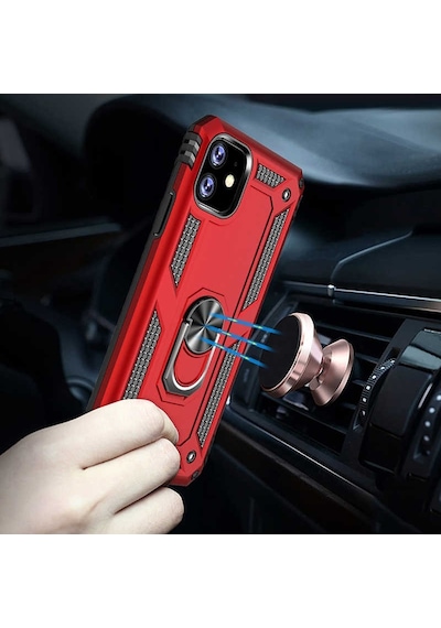 Apple Uyumlu iPhone 11 Kılıf Sert Silikon Yüzüklü Stand Özellikli Kapak