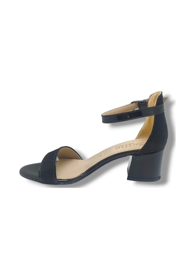 Selfie 4270-26 Simli Rugan Tek Bant Orta Topuk Fashion Kadın Sandalet 5,5cm Siyah