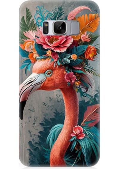 Samsung Galaxy S8 Uyumlu Çiçekli Flamingo Desenli Silikon Kılıf