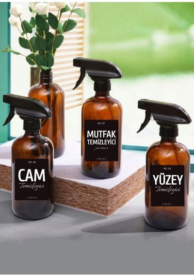 Lalezen Home 3 Lü Amber Cam Şişe 500ml Yüzey, Cam, Mutfak Temizleyici Etiketli