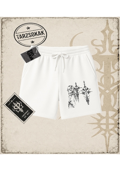 Tarzsokak Gotik & Grunge Streetwear Anime Sword Gotik Y2k Unisex Şort Beyaz