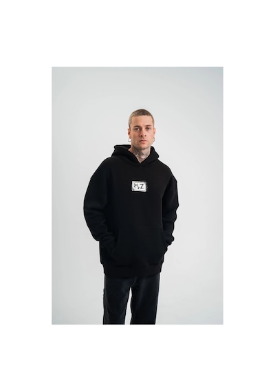 Erkek 3 İplik Pamuklu Kapüşonlu Patchli Nakışlı Hoodie Sweatshirt - Siyah
