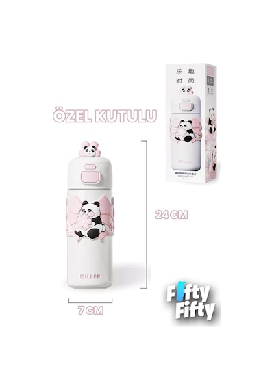 Dıller 480 Ml Tek Kapak Çift Kullanım Pipetli/pipetsiz Taşıma El Askılı Vacum Cup/çelik Termos Pembe
