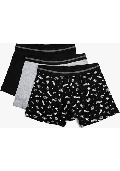 Koton 3'Lü Pamuklu Boxer Seti Oyun Baskılı Siyah Desenli 3Slm90030Mk 3Slm90030Mk03U Siyah