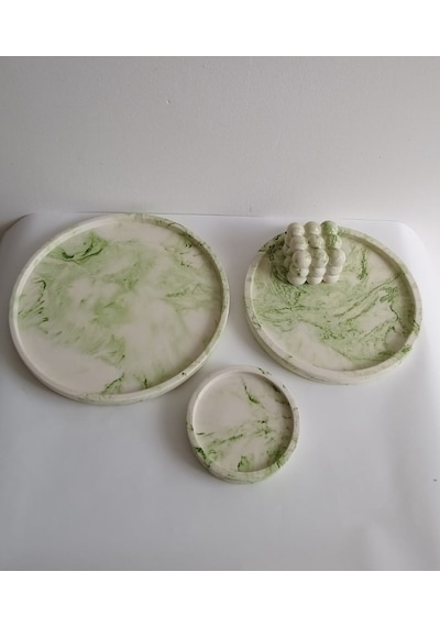 Marble Mermer Desenli Dekoratif Beton Büyük Boy Organizer 3 Lü Tepsi Seti,aksesuar,dekorasyon Gri
