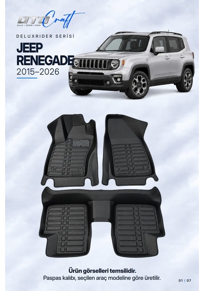 Otocraft Jeep Renegade 2015-2026 Araca Özel Deluxrider Lüks Havuzlu Paspas Tam Set 3 Parça