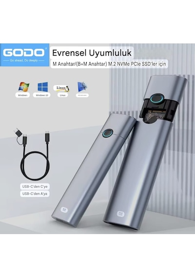 Godo M.2 Nvme Muhafaza Kutusu Ce Lisanslı 2280/2260/2242/2230/ 10gbps Usb 3.2 Yüksek Hızlı Son Nesil Teknoloji Metal Sağlam