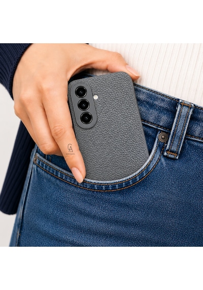 Samsung Galaxy A27 Uyumlu Deri Dokulu Yumuşak Silikon Telefon Kılıfı Kapak Gri