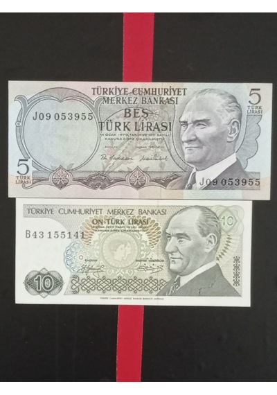 Cumhuriyetin İlk Dönemi 6. 7. Emisyon 2 Adet Kağıt 5 Ve 10 Türk Lirası .