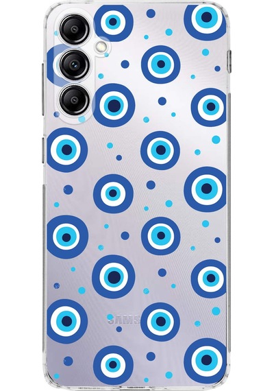 Samsung Galaxy M34 İle Uyumlu 1mm Slim Fit Nazar Boncuğu 1 Baskılı Şeffaf Kılıf Şeffaf