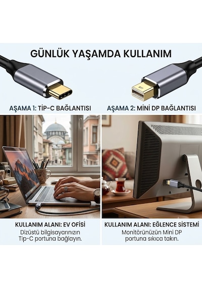 Daytona K-02 Type-C To Mini Display Port Görüntü Aktarım Kablosu