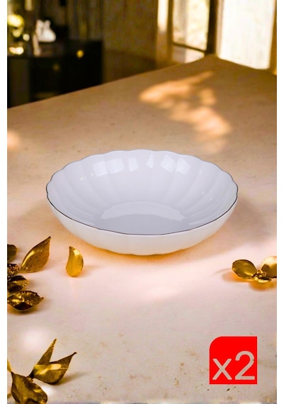 Kütahya Porselen Bone Luz Altın Yaldzlı Bowl Kase 25x6cm 2000ml 2 Li Bnlzf25ks00 Çok Renkli