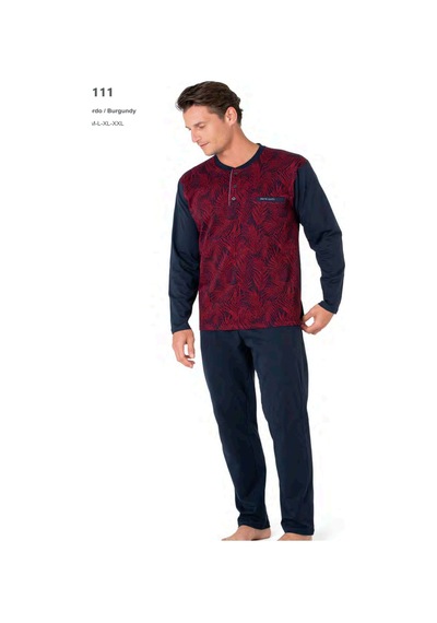 Pierre Cardin 6111 Erkek Uzun Kollu Yakası Düğmeli Pijama Takım-bordo Bordo