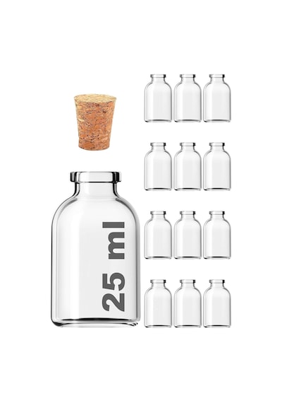 Afracam Şeffaf 25 Ml / 25 Cc Mantar Tıpalı Boş Cam Şişe 12 Adet