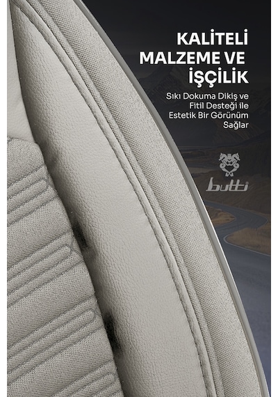 Gri - Gri Butti Libro Serisi Keten Kumaş Premium Oto Koltuk Kılıfı Destekli, Ön Arka Tam Set