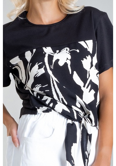 Kadın Bağlamalı Baskılı Viskon Kombinli Likralı Örme Kumaş Sıfır Yaka Tshirt Çok Renkli Kadın Bağlamalı Baskılı Viskon Kombinli Likralı Örme Kumaş Sıfır Yaka Tshirt Çok Renkli