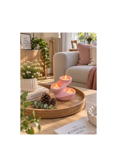 Modern 3'lü Mumluk Pembe