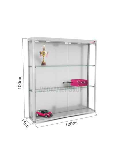 Camlı Vitrin - Camlı Dolap - Camlı Koleksiyon Vitrini 100X100X15 (528031743) Gri