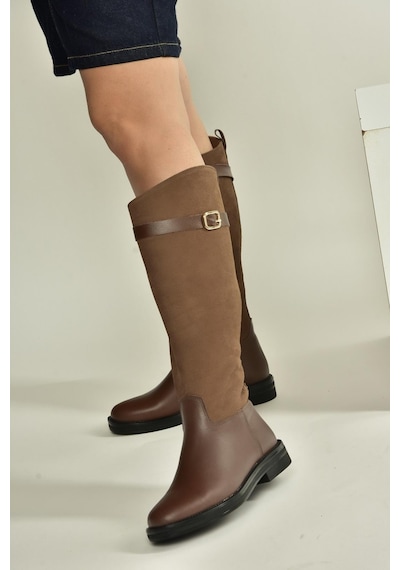 Fox Shoes V654002803 Kahverengi Hakiki Deri Düz Tabanlı Binici Çizmesi Kahverengi